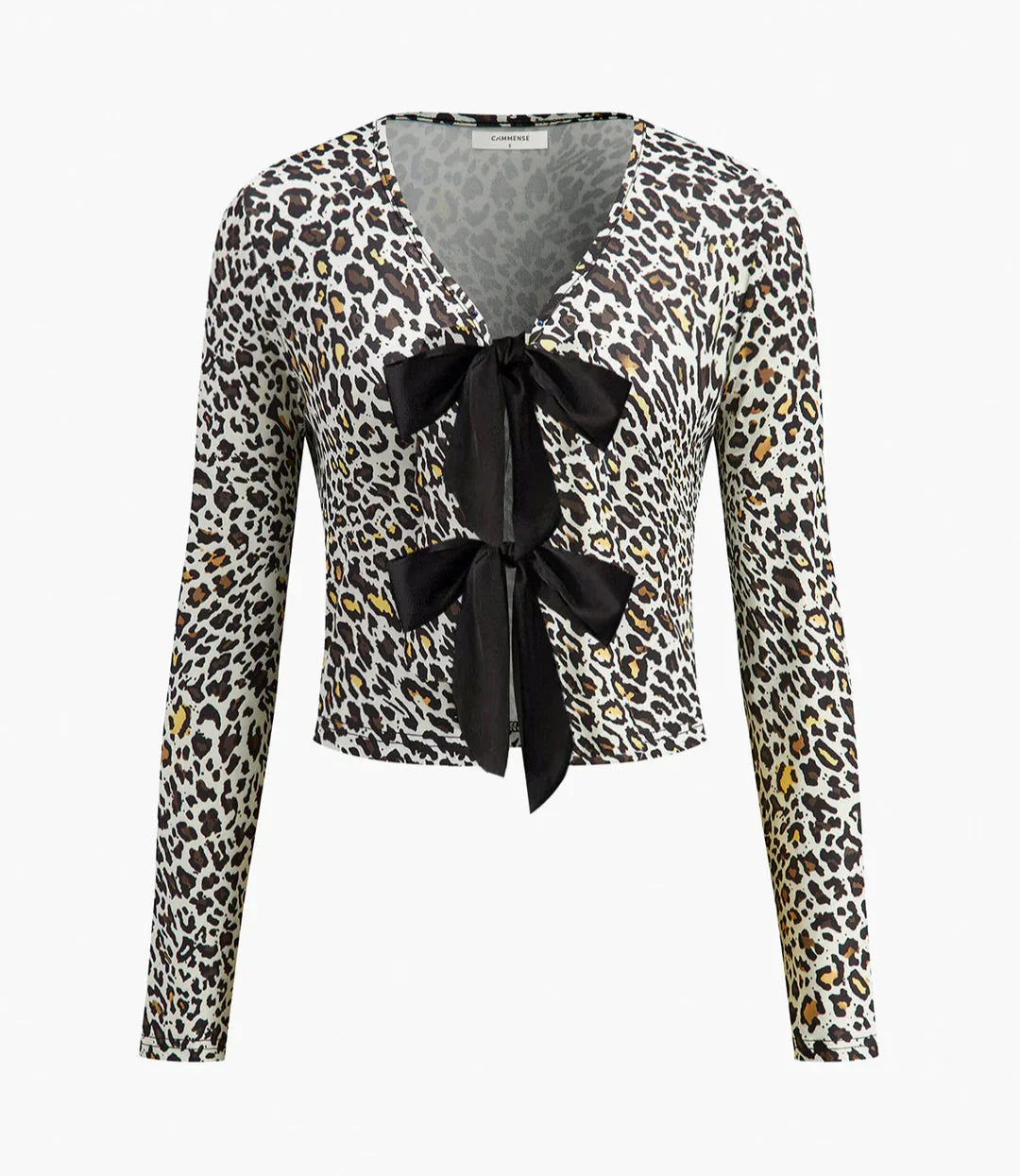 Blusa Marfil Con Estampado De Leopardo Y Lazos Frontales