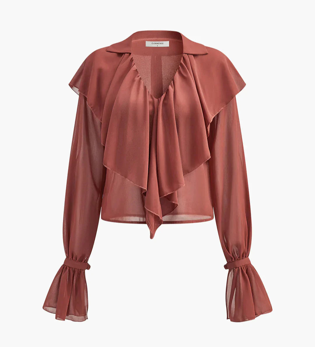 Blusa De Perlas Con Tejido Transparente Y Volantes En Cuello