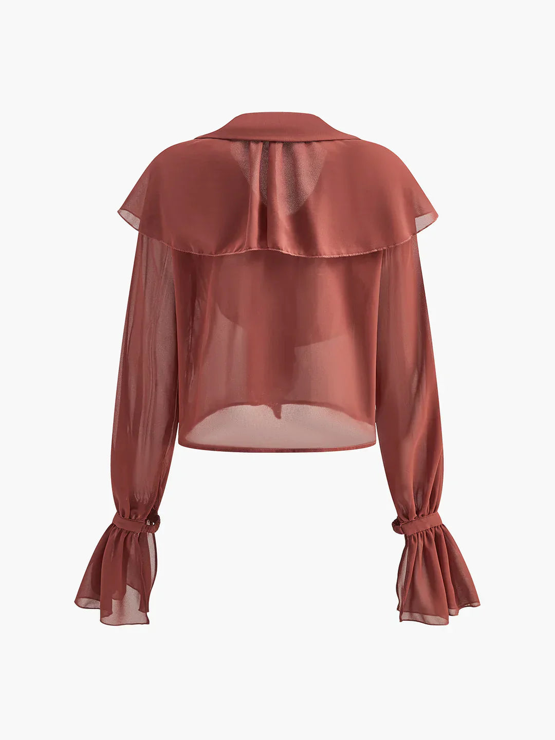 Blusa De Perlas Con Tejido Transparente Y Volantes En Cuello