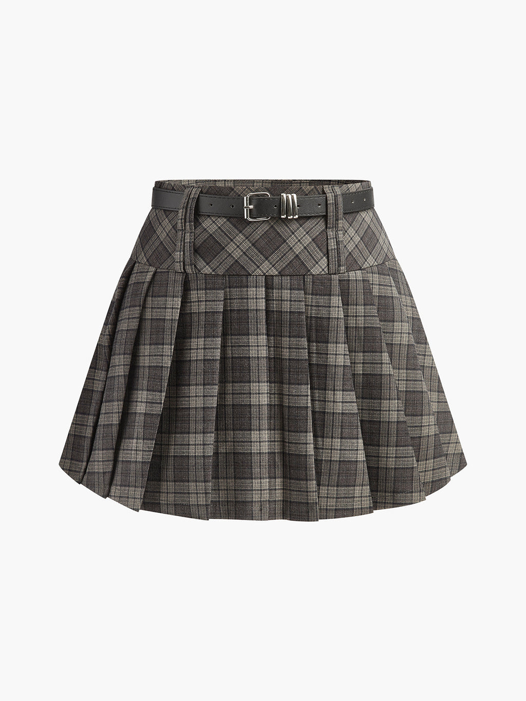 Falda A Cuadros Elegante Con Volantes Y Cinturón Moderno