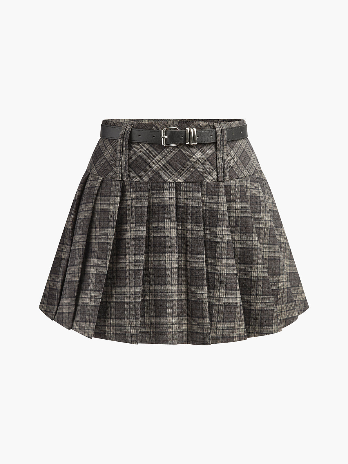Falda A Cuadros Elegante Con Volantes Y Cinturón Moderno
