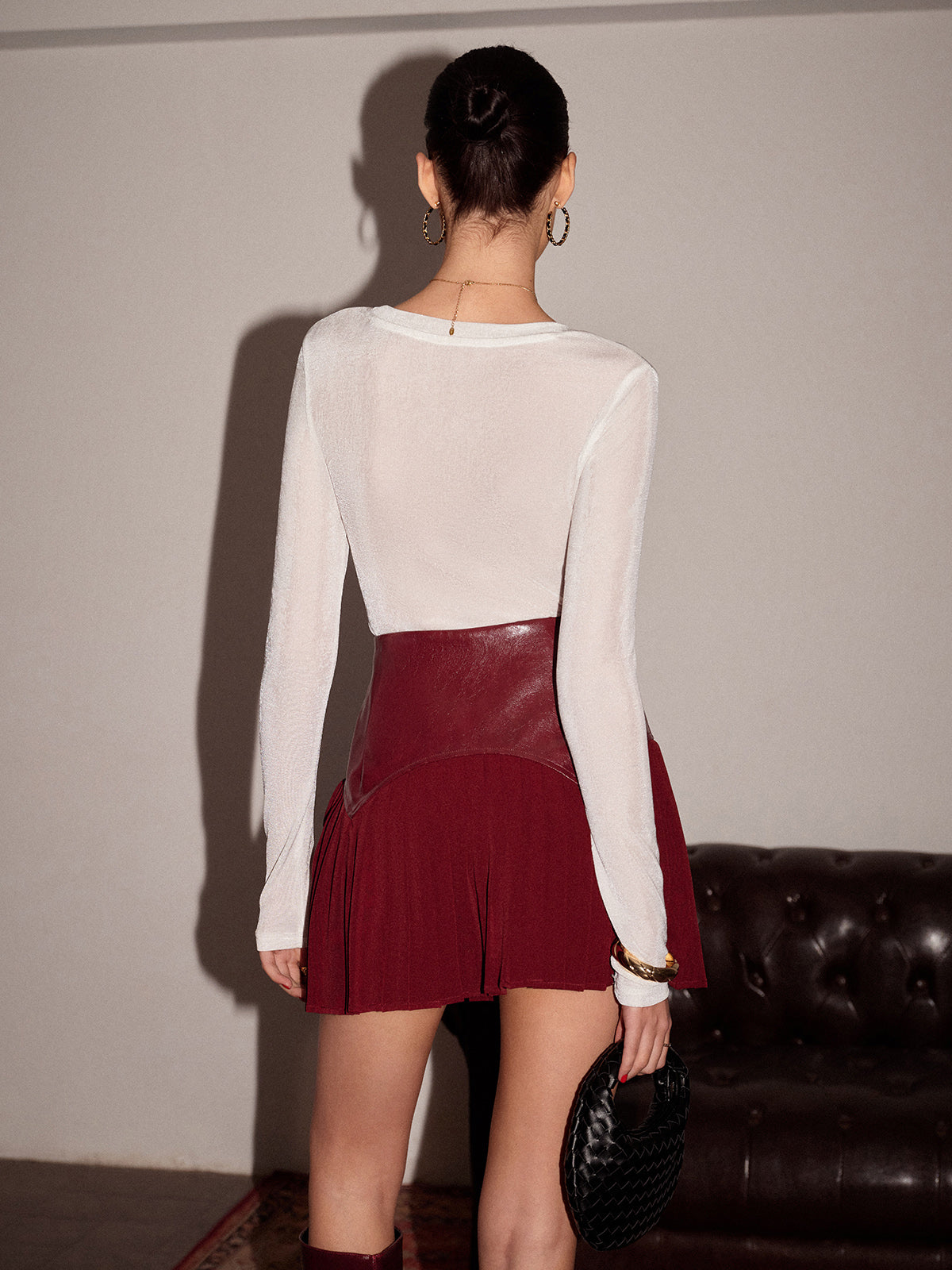Falda Mini Cuero Sintético Con Volantes Para Mujer Casual