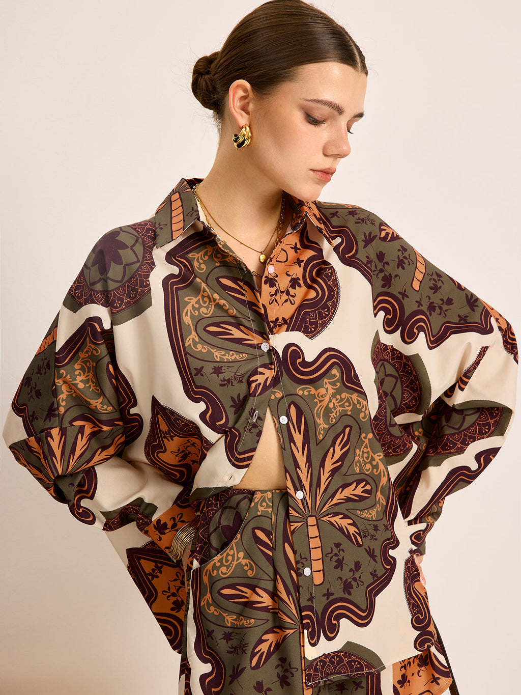 Conjunto Mujer Camisa Estampada Y Shorts Elegantes Verano