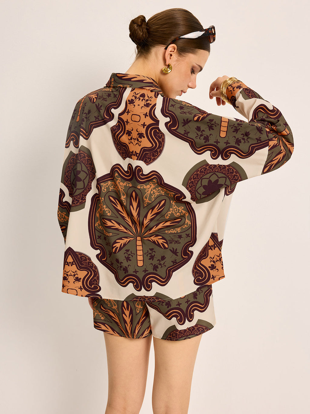 Conjunto Mujer Camisa Estampada Y Shorts Elegantes Verano