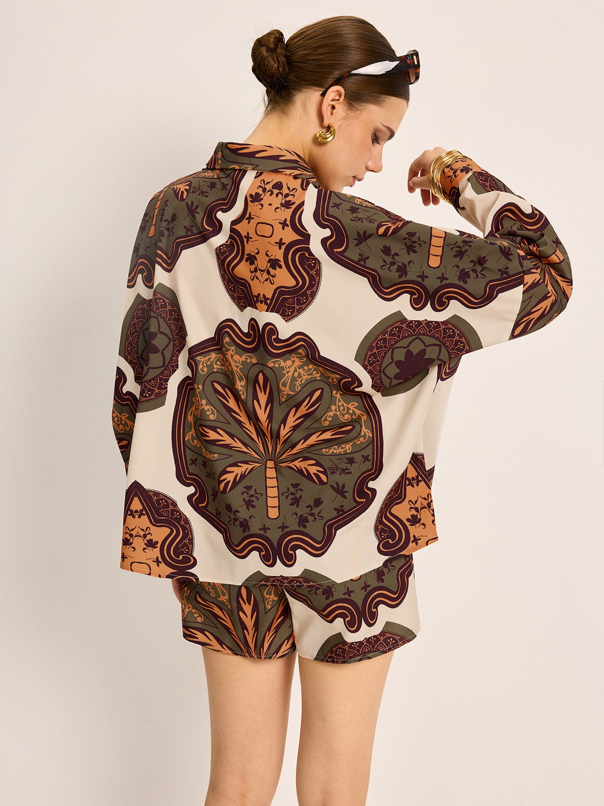 Conjunto Mujer Camisa Estampada Y Shorts Elegantes Verano