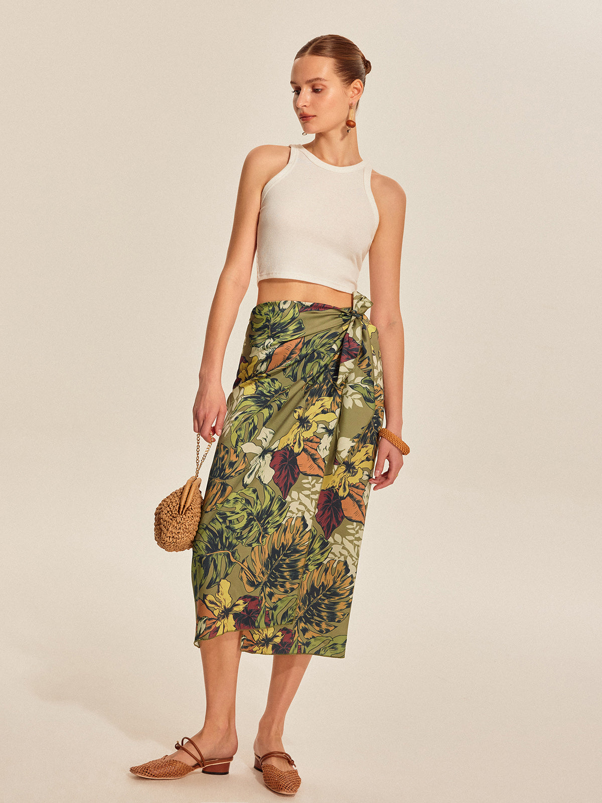 Falda Envolvente Con Lazo Floral Maxi Elegante Versátil