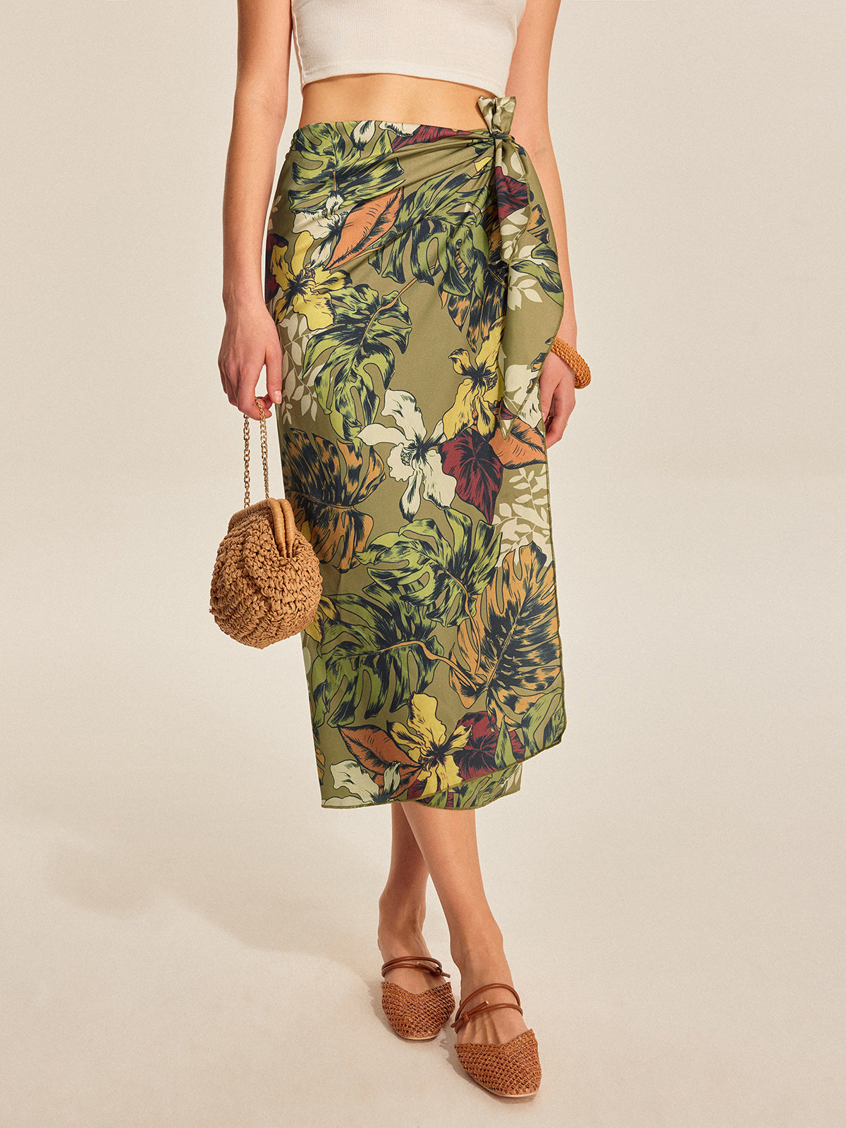 Falda Envolvente Con Lazo Floral Maxi Elegante Versátil