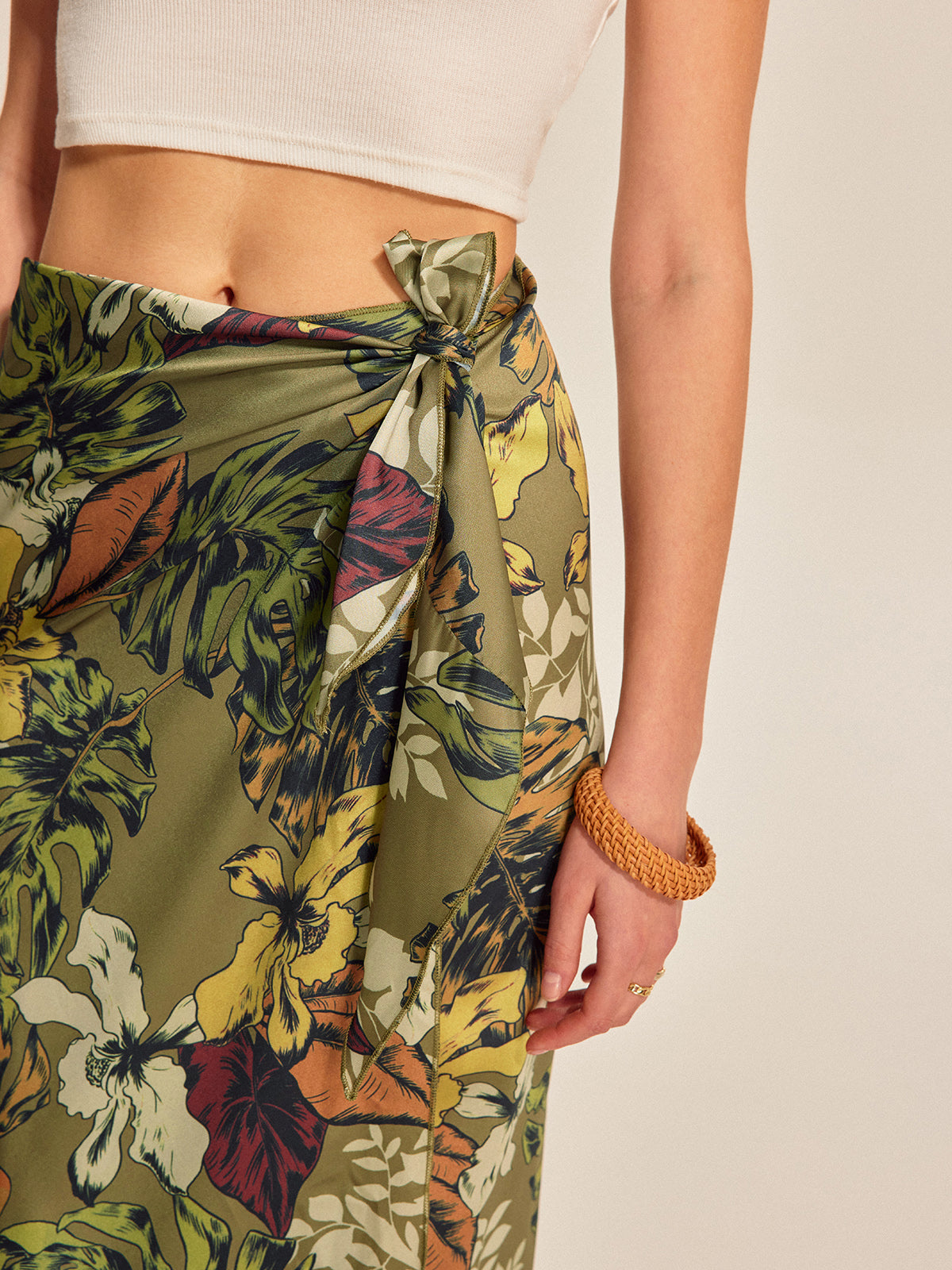 Falda Envolvente Con Lazo Floral Maxi Elegante Versátil