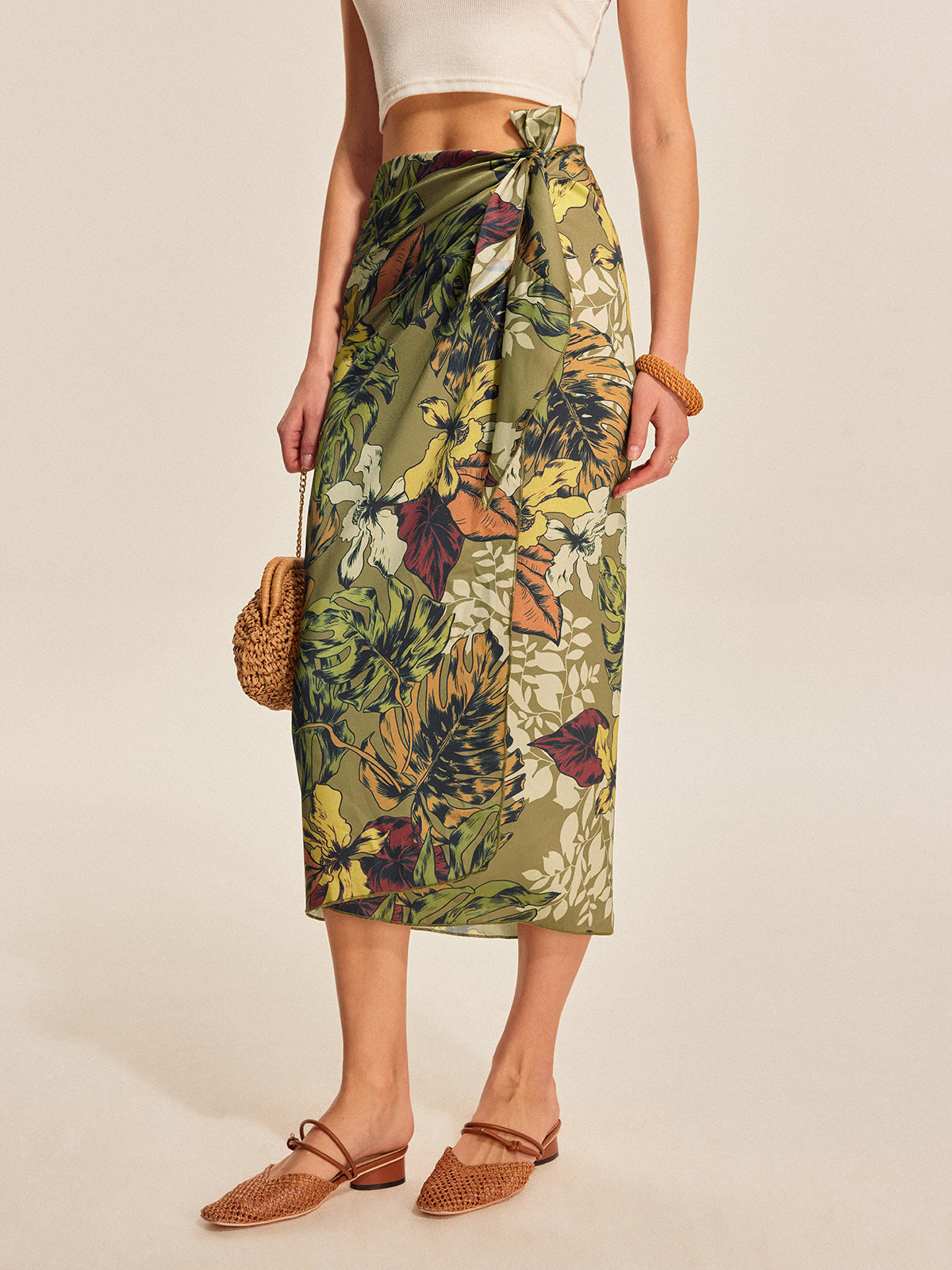 Falda Envolvente Con Lazo Floral Maxi Elegante Versátil