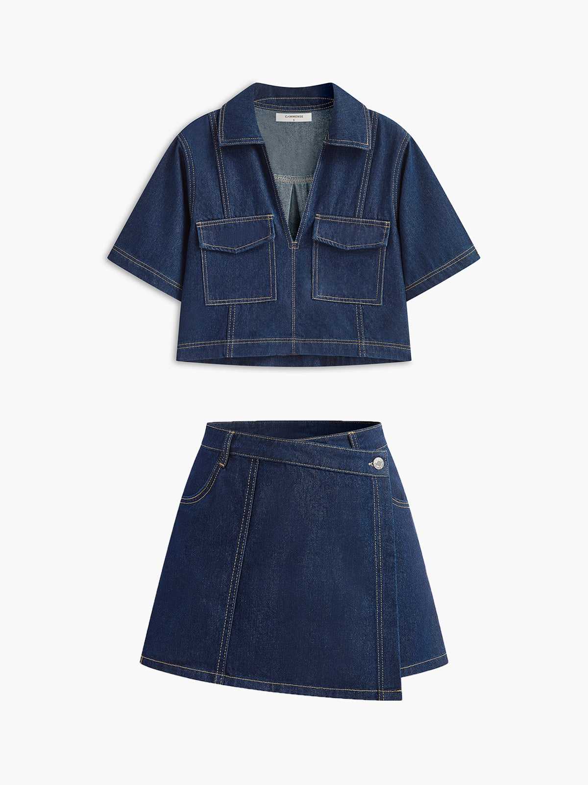Conjunto Denim de Shorts con Bolsillos para Diario Moderno