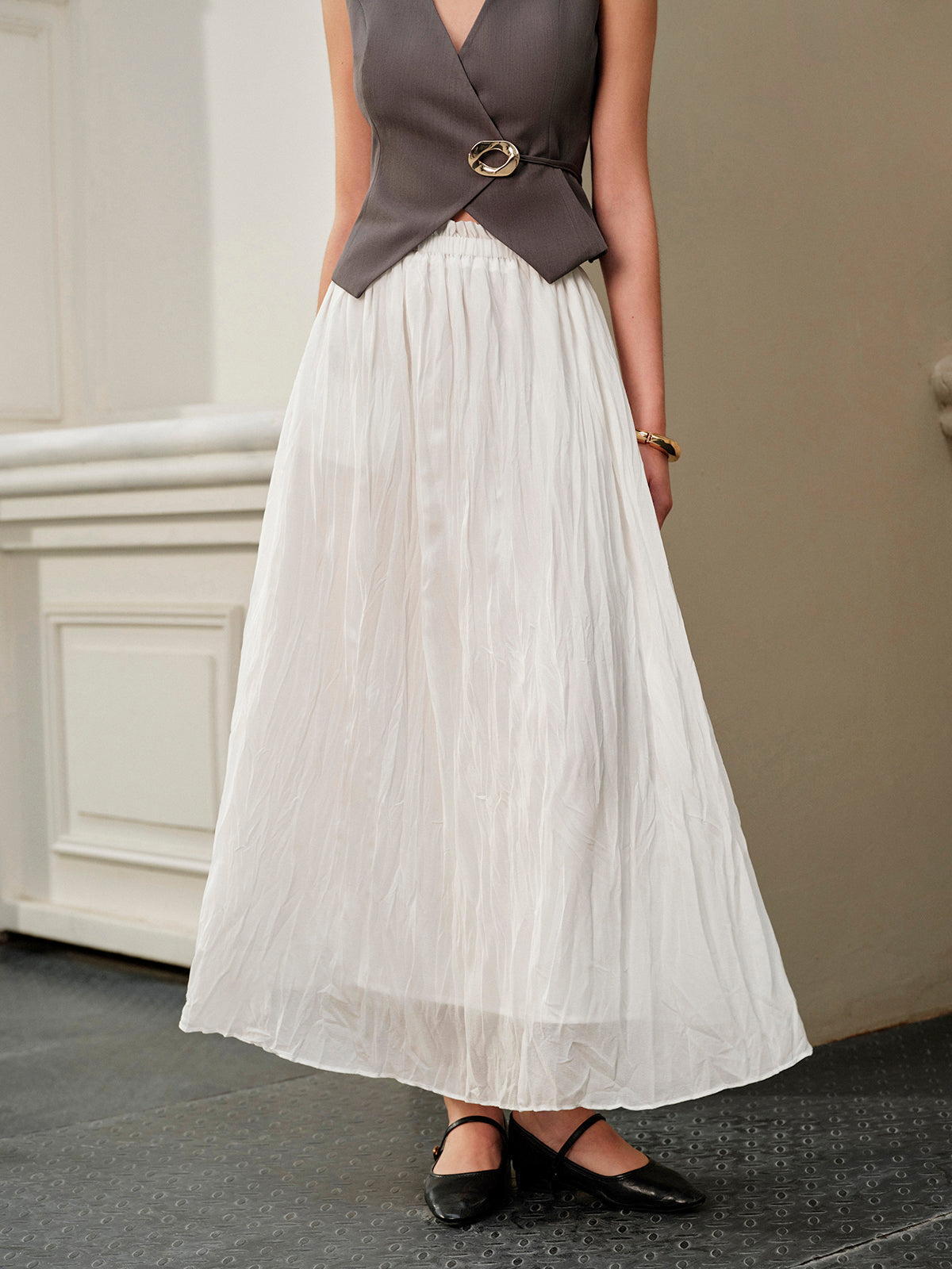 Falda Maxi Plisada Con Cintura Elástica Cómoda Para Ti