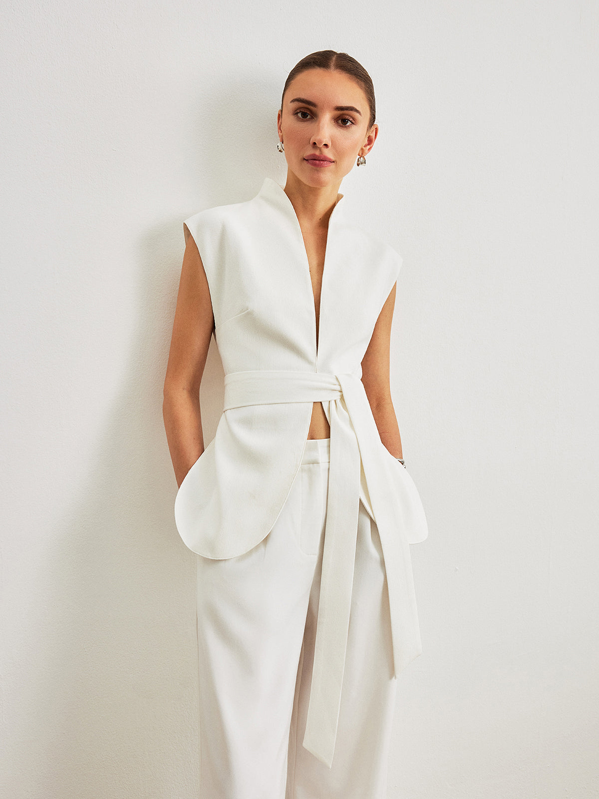 Blusa Peplum Con Cinturón Ancho Para Trabajo Diario