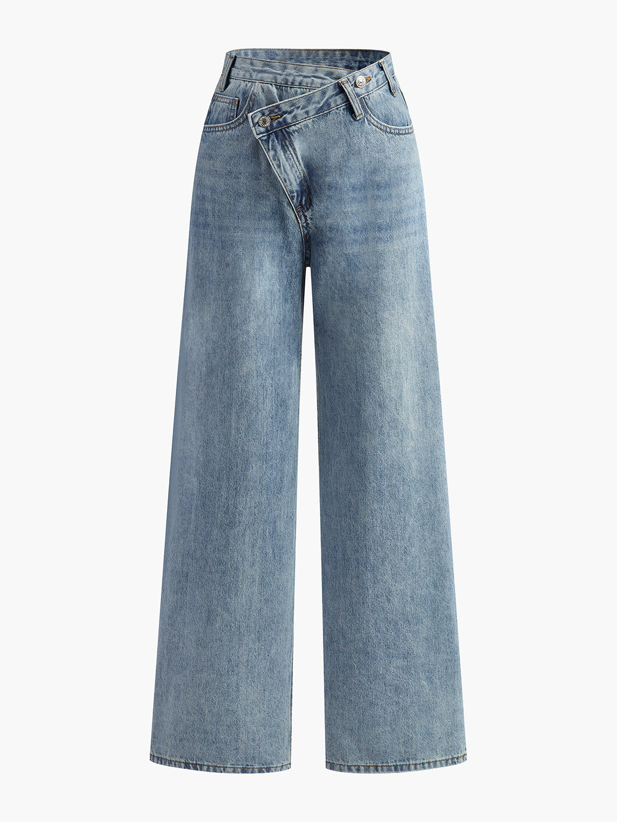 Vaquero Mujer Cintura Asimétrica Pierna Ancha Denim Oscuro