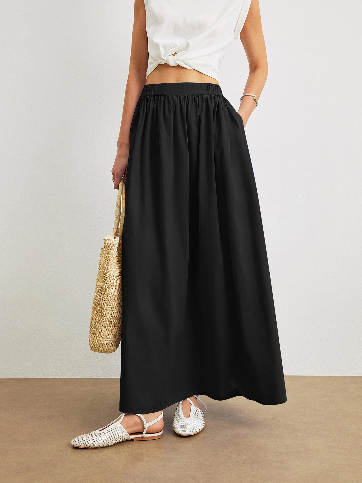 Falda A Line De Algodón Con Bolsillos Casual Para Mujer