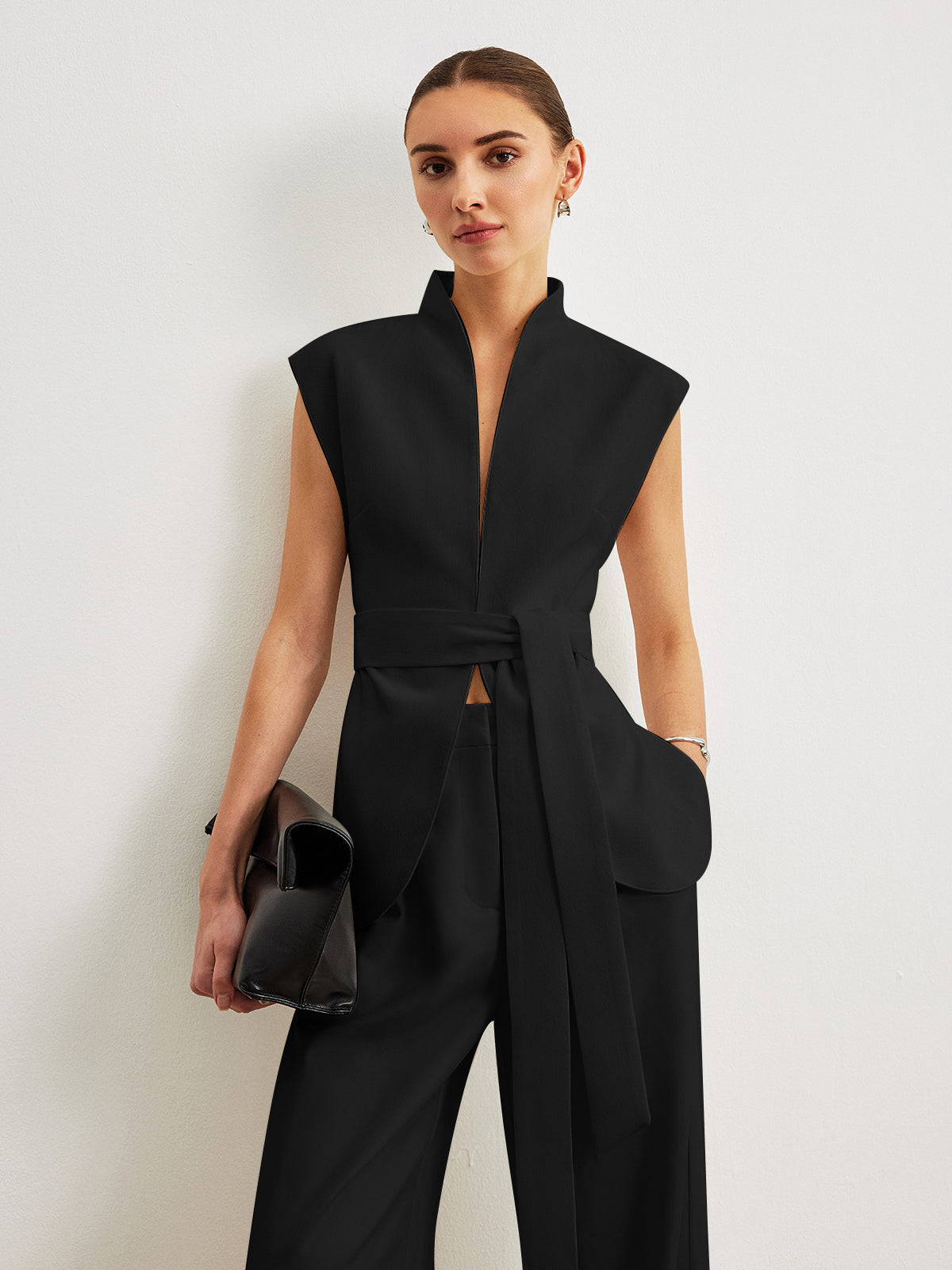 Blusa Peplum Con Cinturón Ancho Para Trabajo Diario