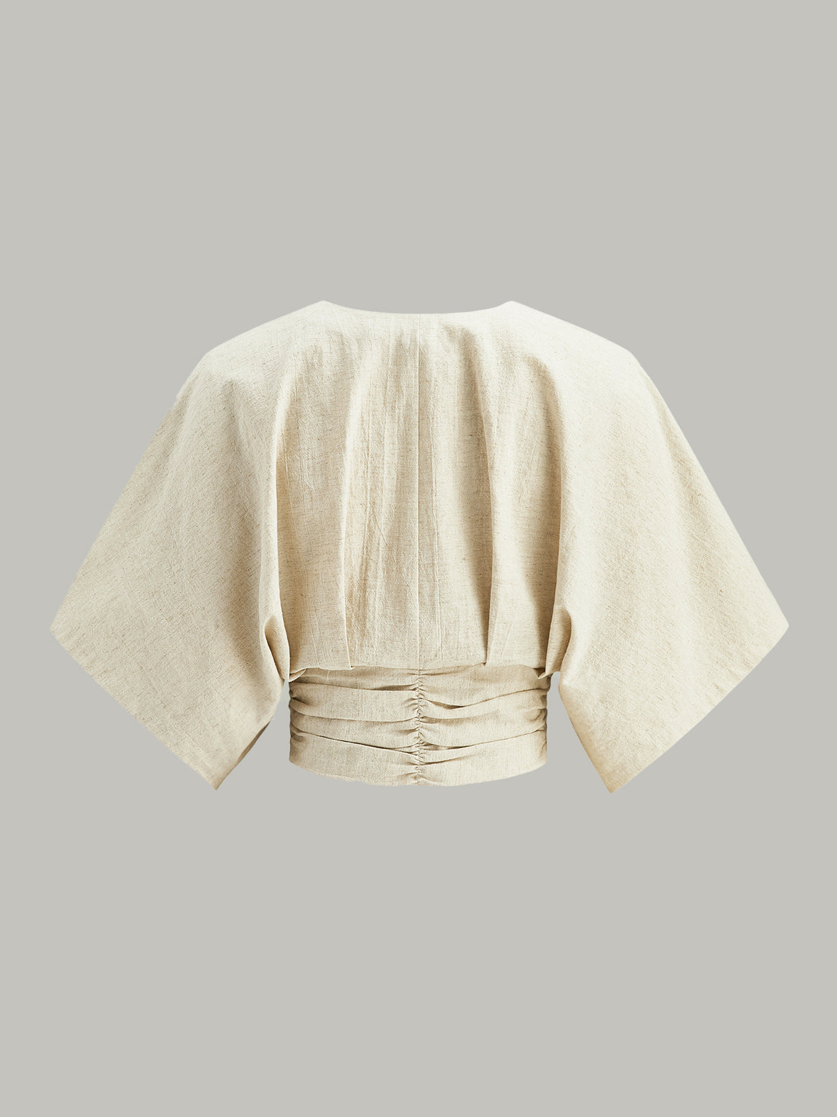 Blusa de Algodón y Lino con Manga Kimono y Escote en V