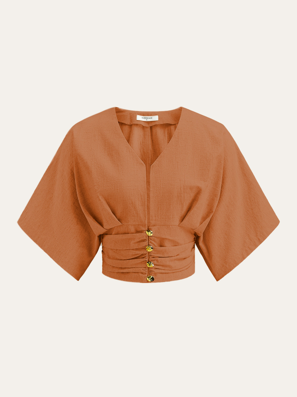 Blusa de Algodón y Lino con Manga Kimono y Escote en V
