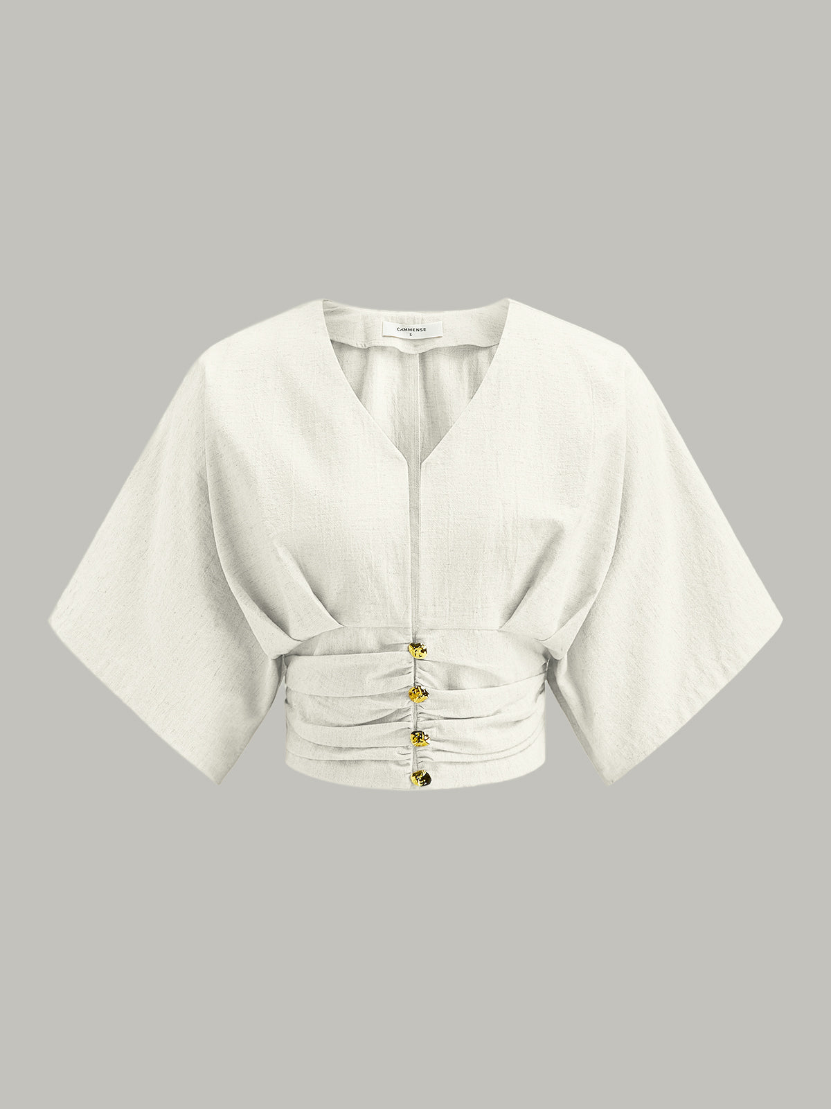 Blusa de Algodón y Lino con Manga Kimono y Escote en V