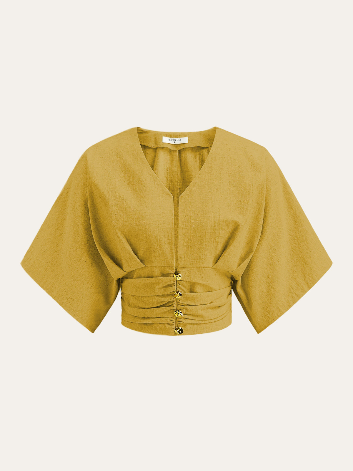 Blusa de Algodón y Lino con Manga Kimono y Escote en V
