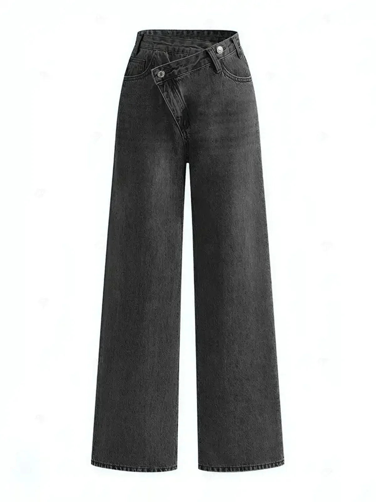 Vaquero Mujer Cintura Asimétrica Pierna Ancha Denim Oscuro