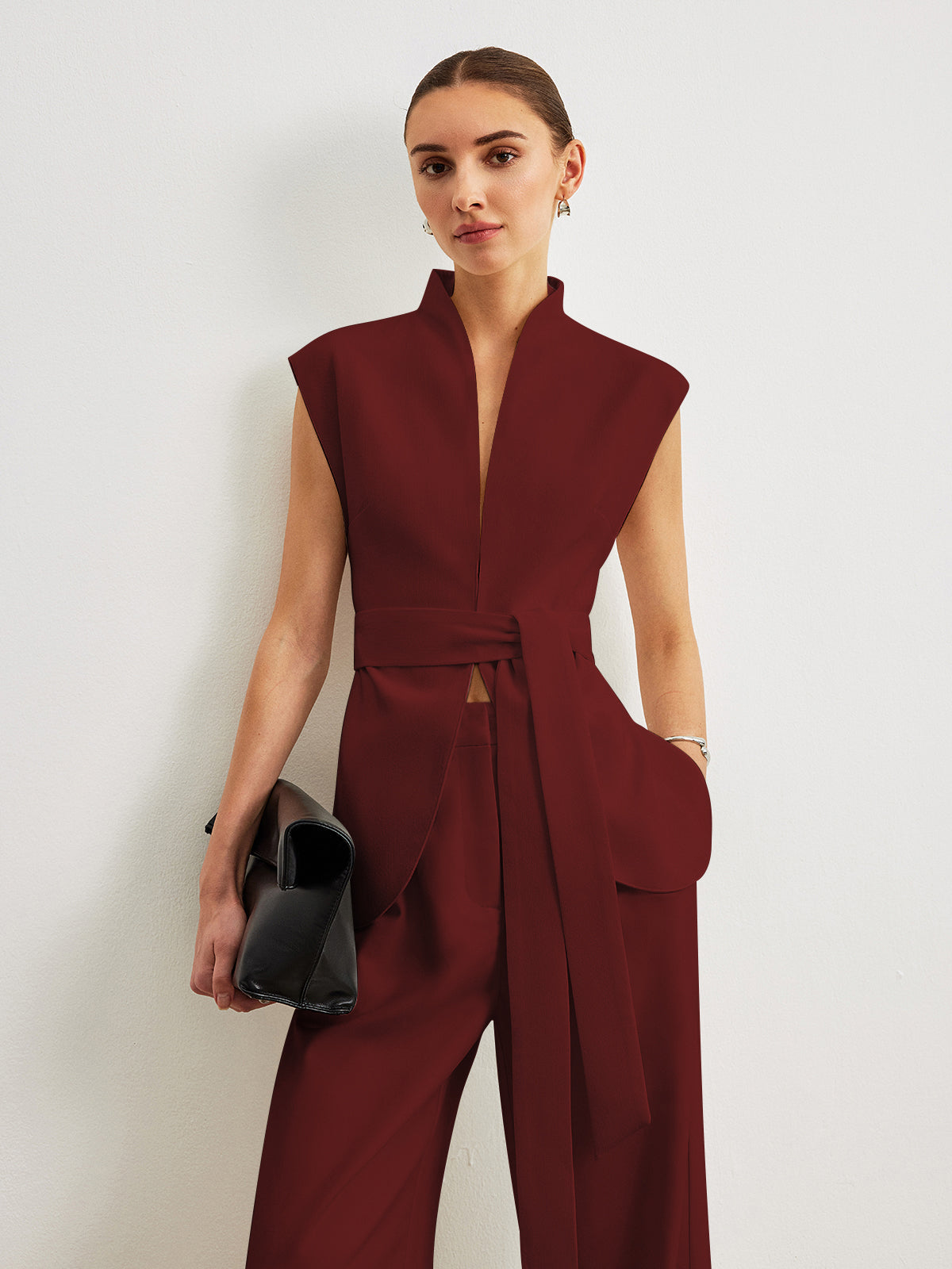Blusa Peplum Con Cinturón Ancho Para Trabajo Diario
