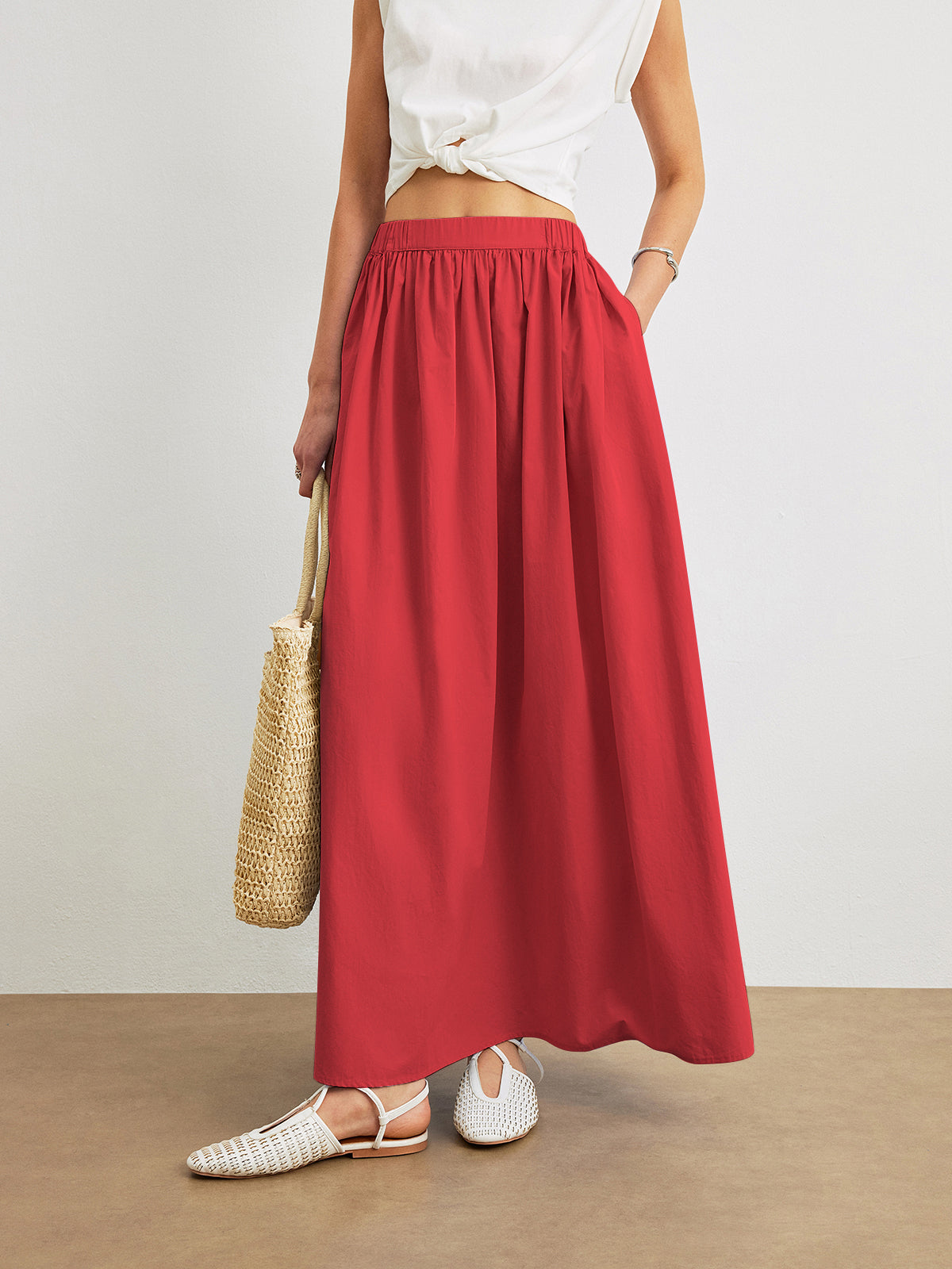 Falda A Line De Algodón Con Bolsillos Casual Para Mujer