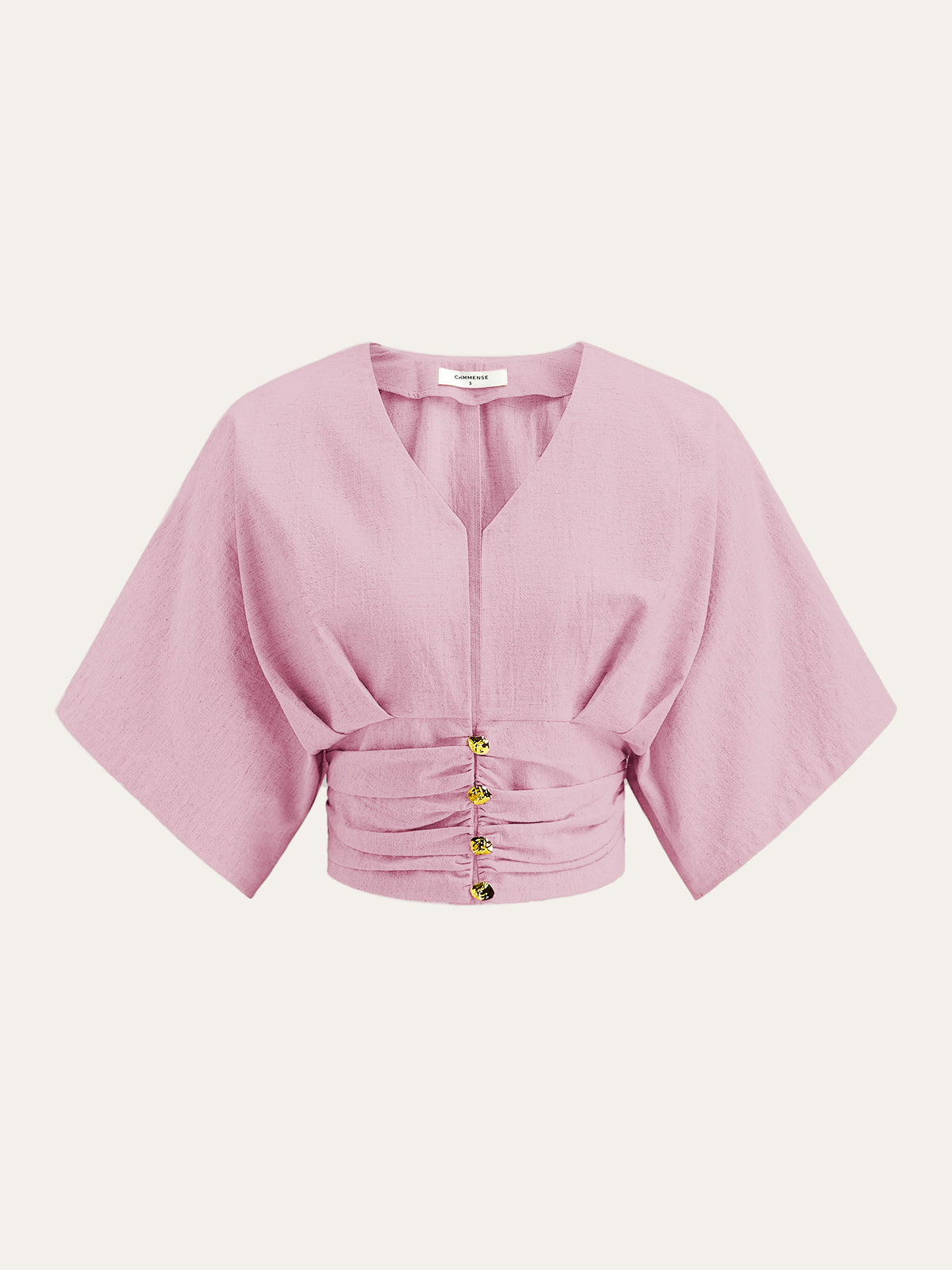 Blusa de Algodón y Lino con Manga Kimono y Escote en V