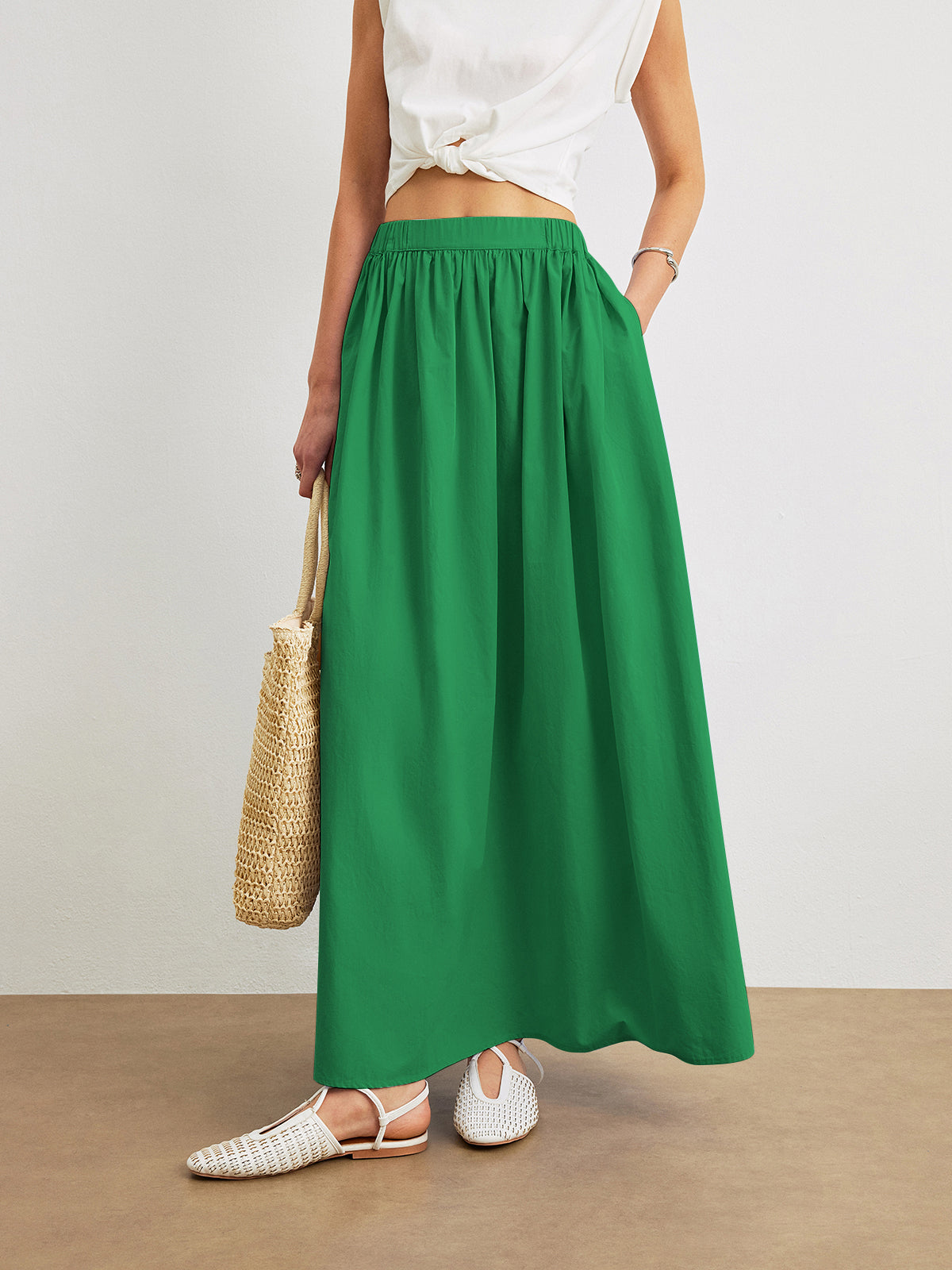 Falda A Line De Algodón Con Bolsillos Casual Para Mujer