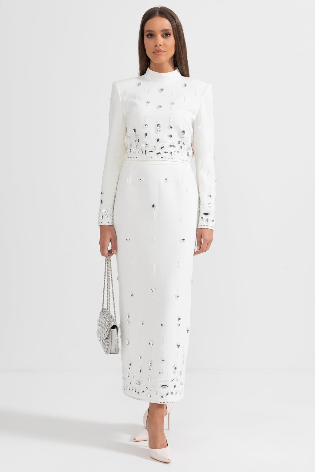 Conjunto Dos Piezas Falda Maxi Pedrería para Mujer de Lujo