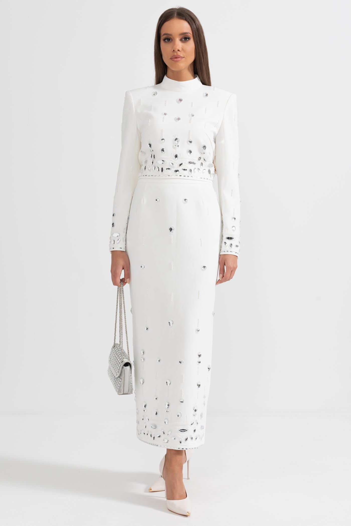 Conjunto Dos Piezas Falda Maxi Pedrería para Mujer de Lujo