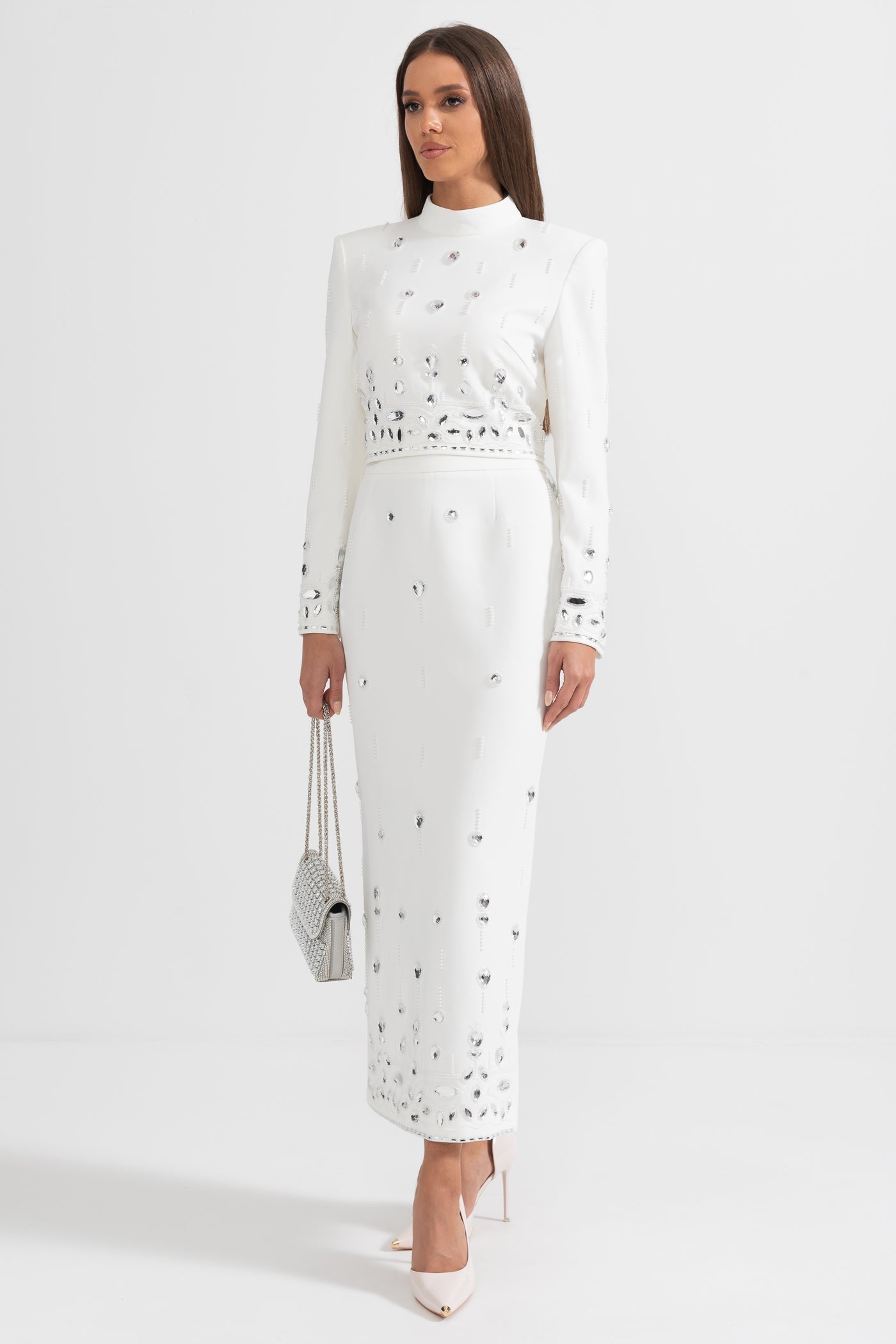 Conjunto Dos Piezas Falda Maxi Pedrería para Mujer de Lujo