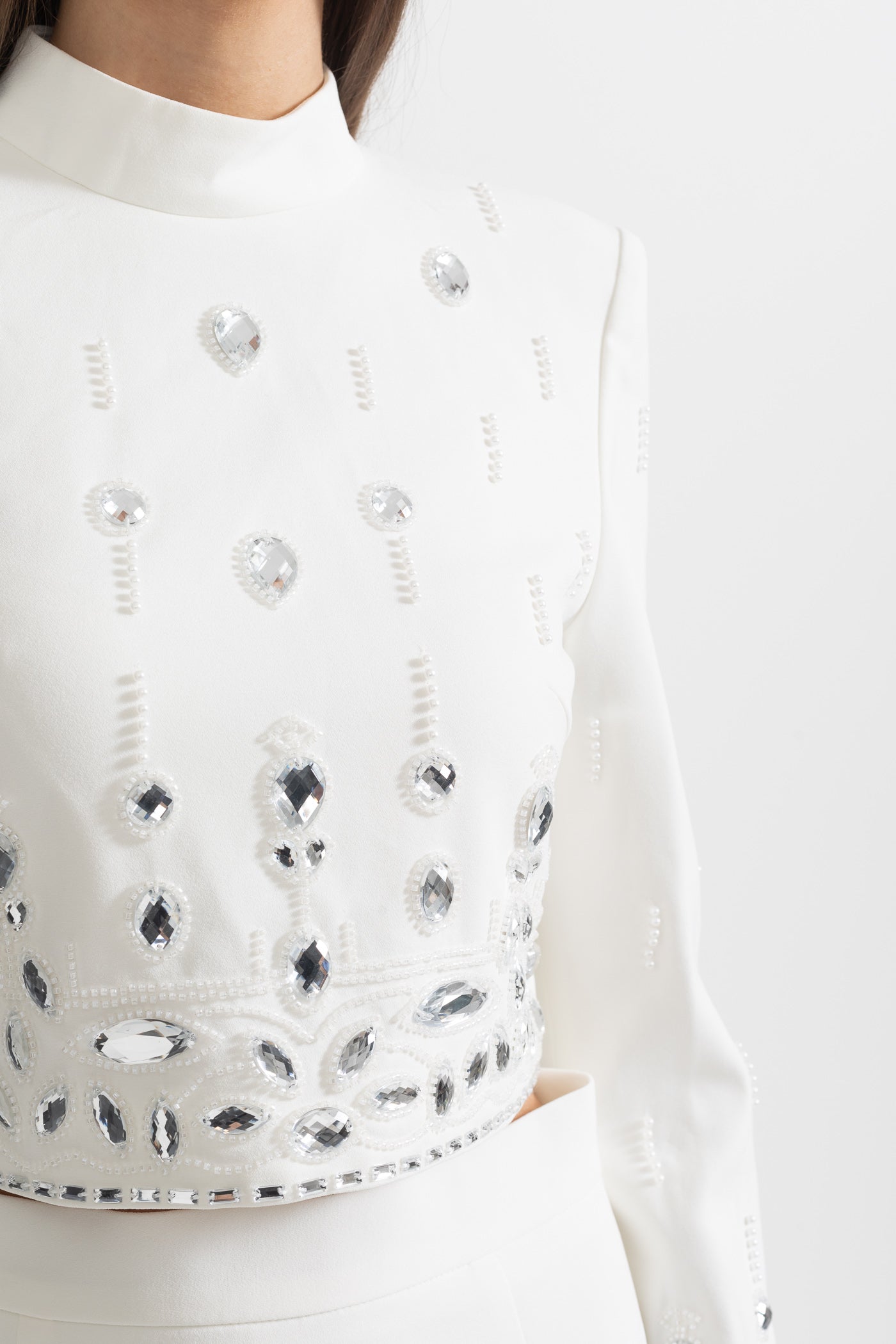 Conjunto Dos Piezas Falda Mini Diamantes Blanco Elegante