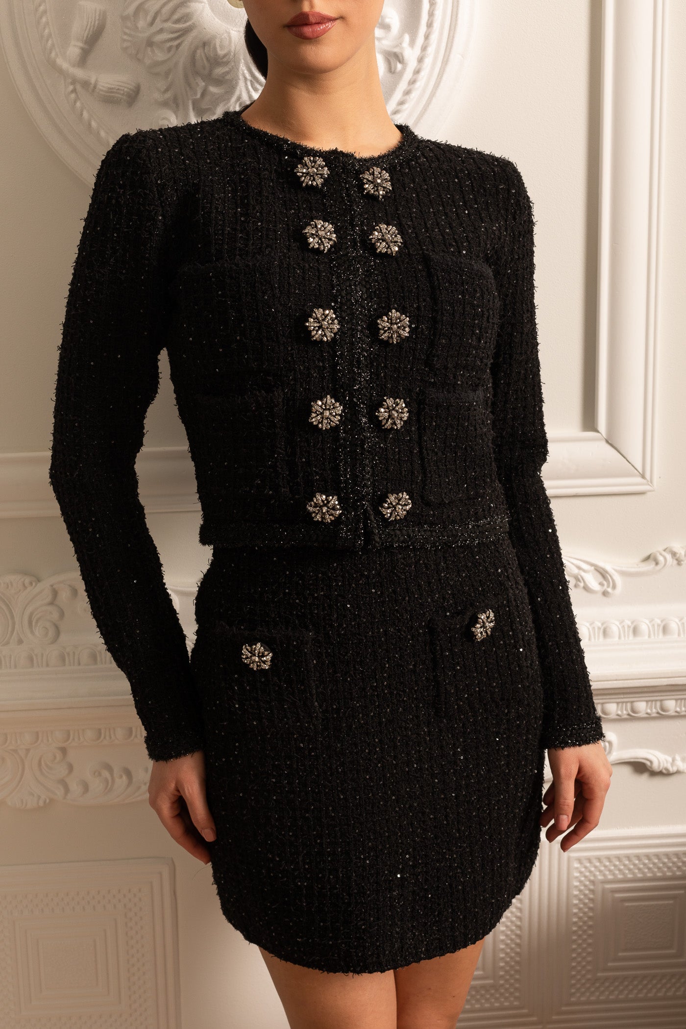 Conjunto Coordinado Chaqueta Manga Larga Y Minifalda Punto