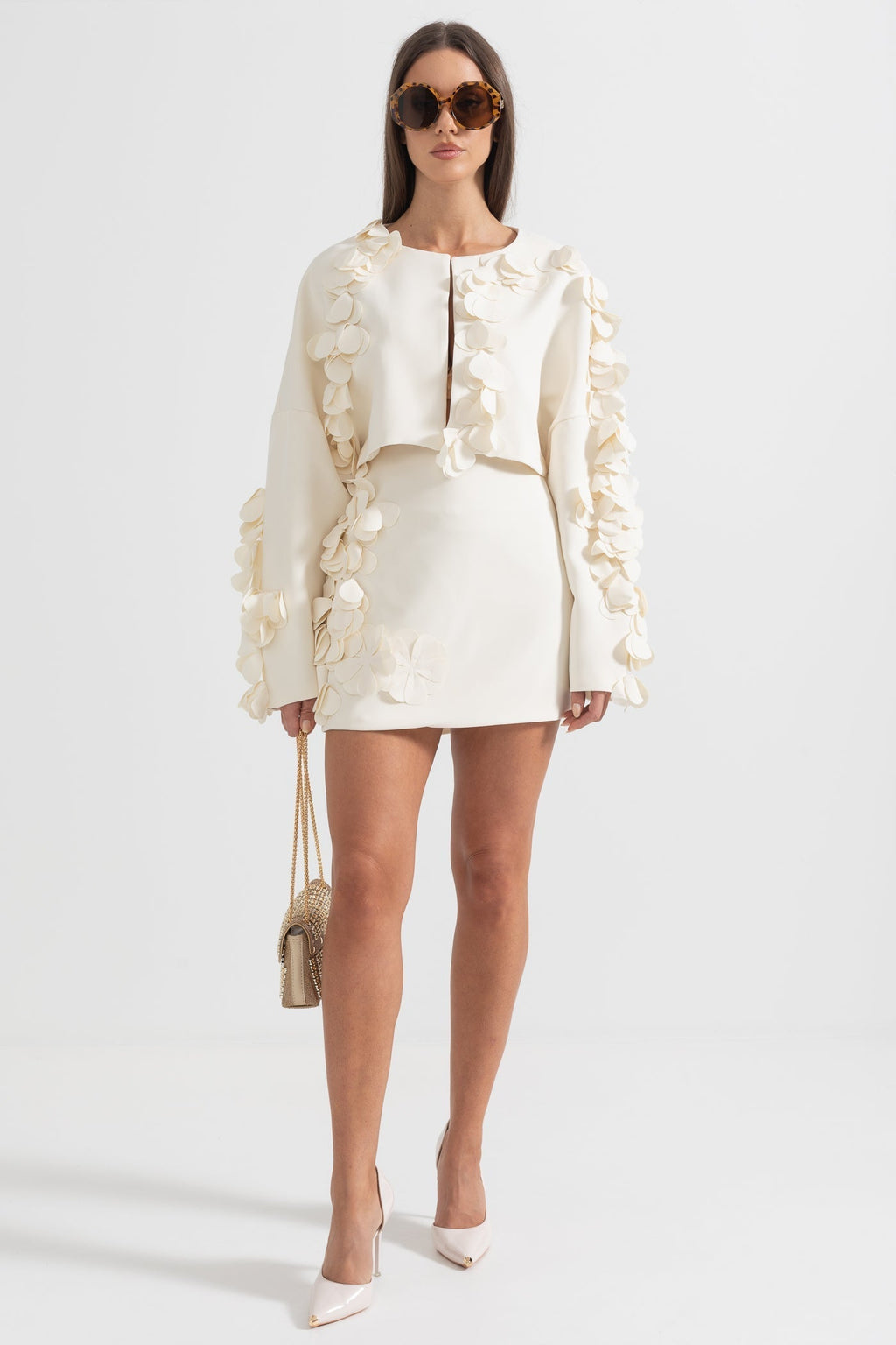 Conjunto Elegante de Dos Piezas con Pétalos Mujer Noche