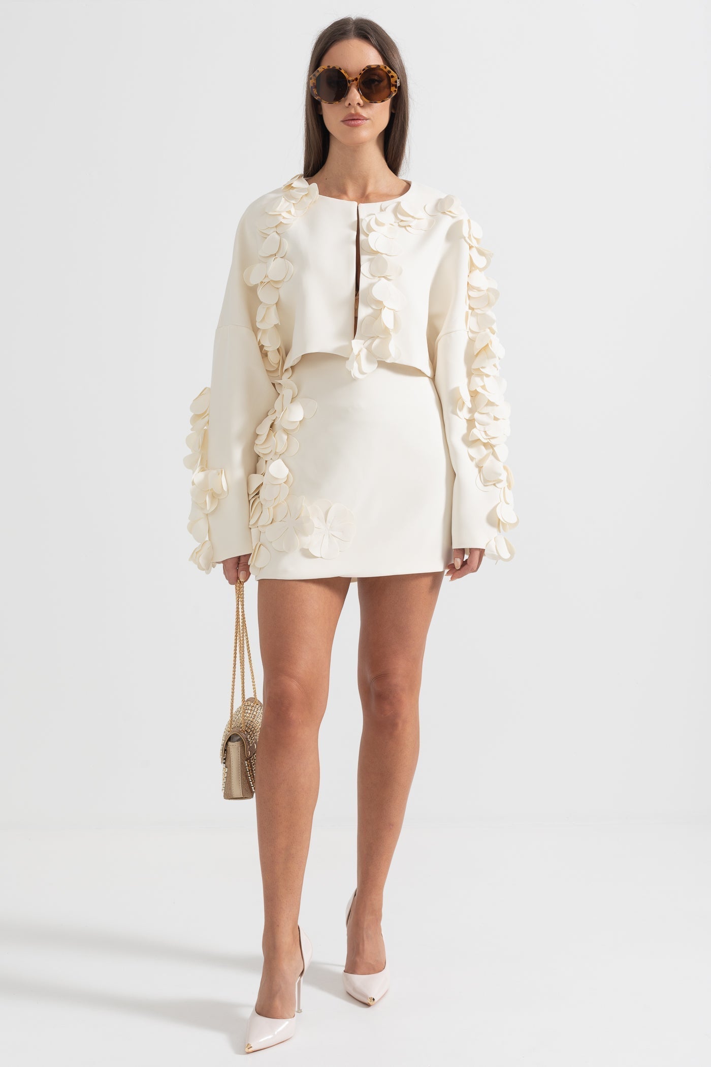 Conjunto Elegante de Dos Piezas con Pétalos Mujer Noche