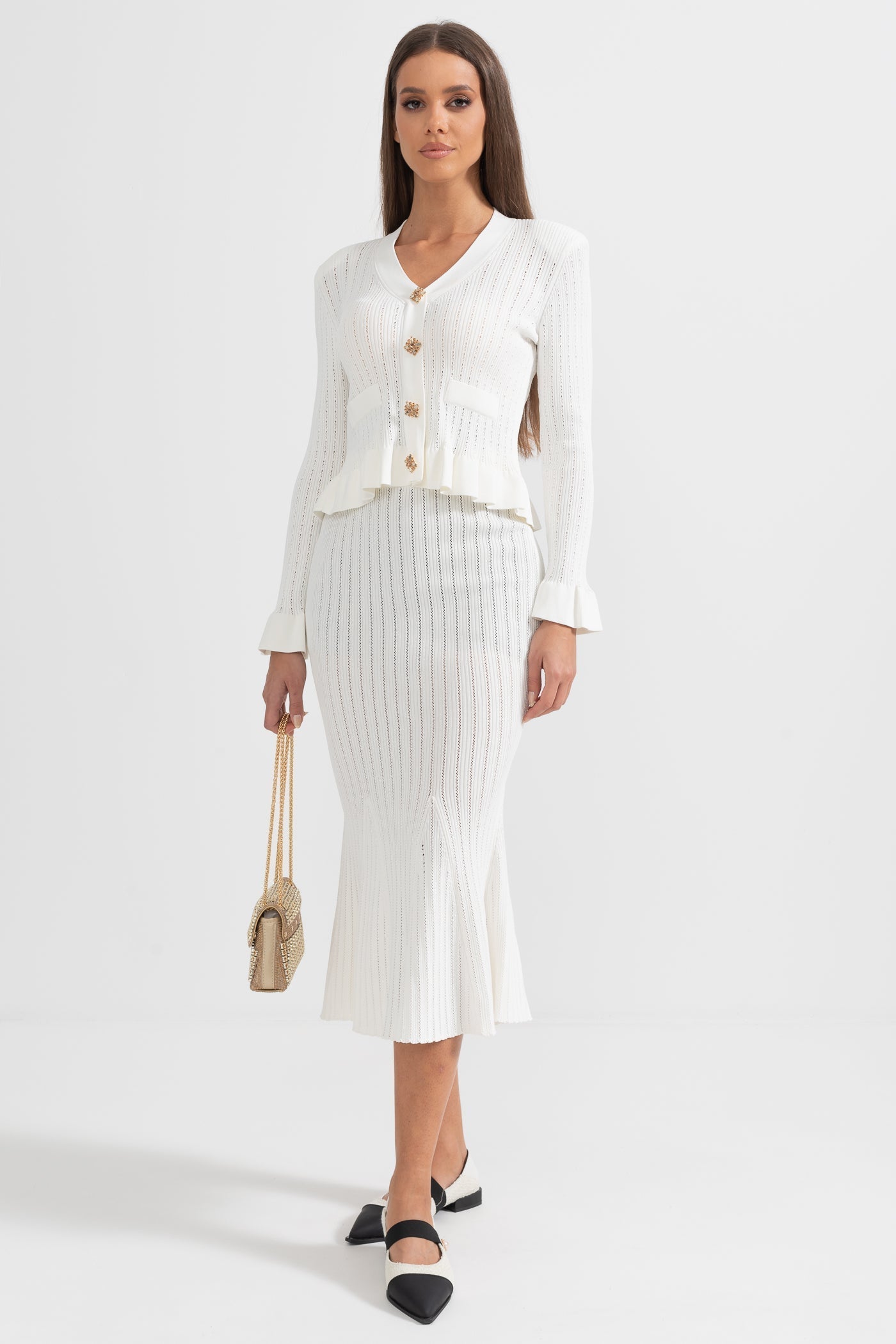 Conjunto Coordinado Chaqueta Volantes Y Falda Punto Alinea