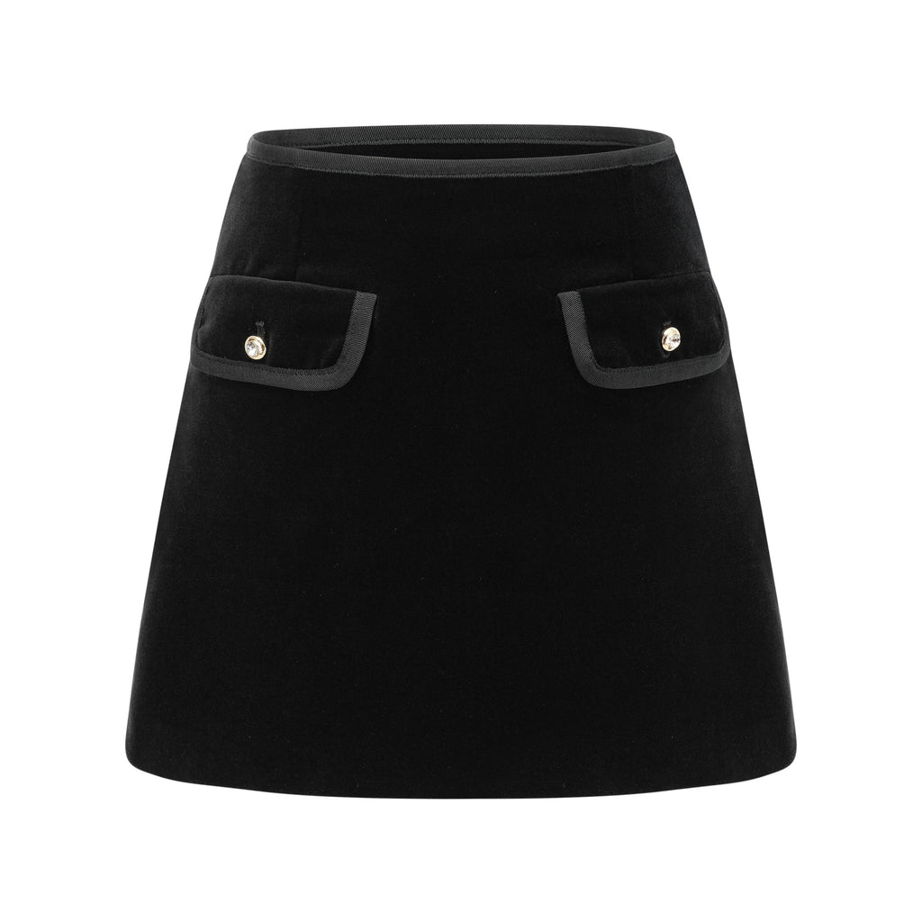Falda Midi Satín Con Cristales Y Bolsillos Falsos Elegantes