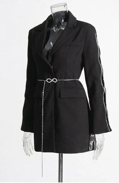 Blazer Largo Negro Elrant Cuello V Elegancia Atemporal
