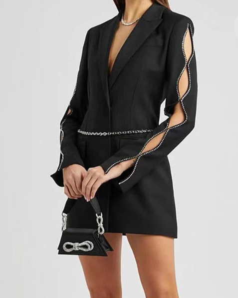 Blazer Largo Negro Elrant Cuello V Elegancia Atemporal