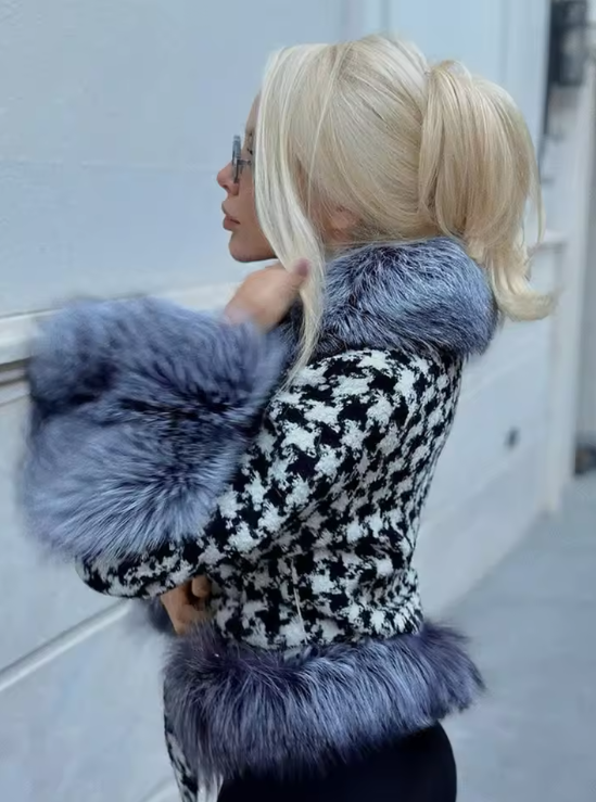 Chaqueta Salins Estampado Espiga Negro Blanco con Pelo