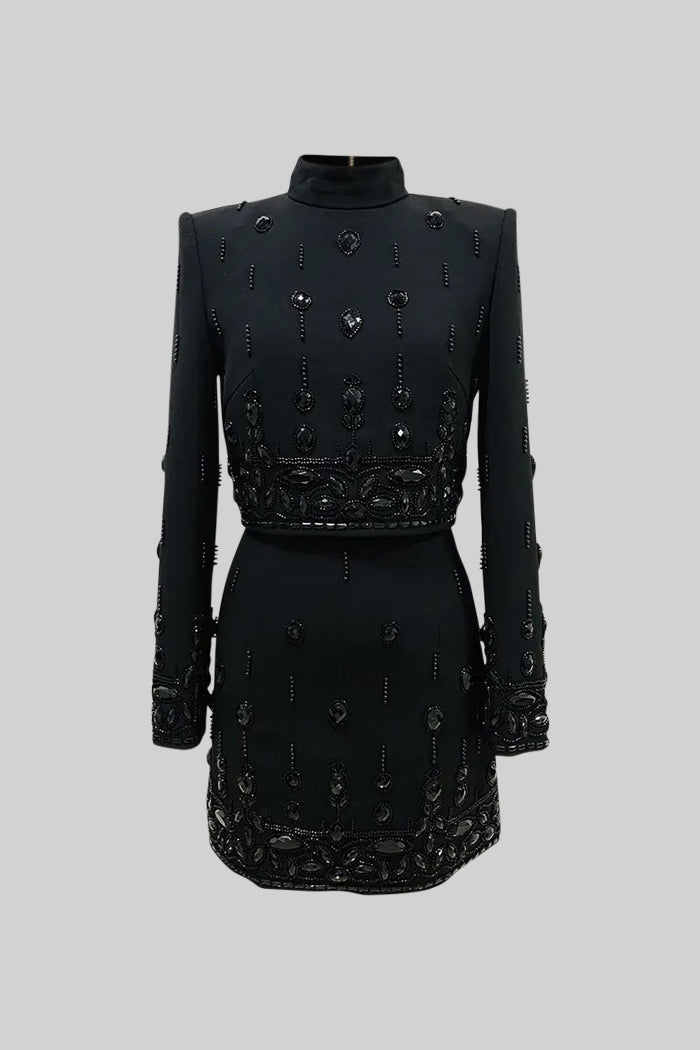 Conjunto Dos Piezas Falda Mini Con Diamantes Para Noche