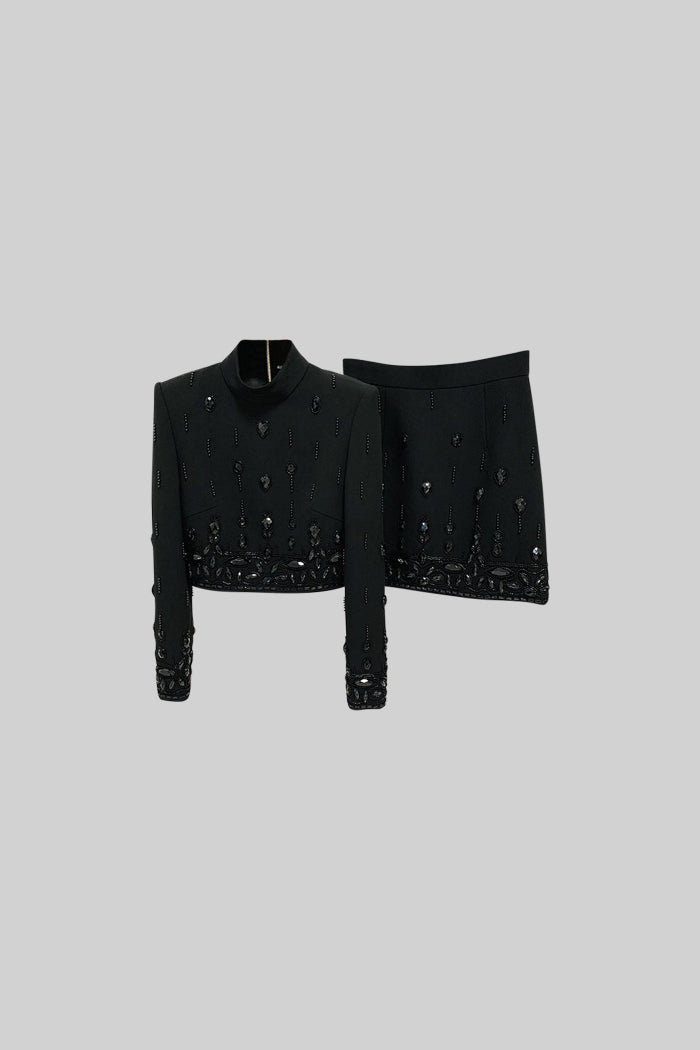 Conjunto Dos Piezas Falda Mini Con Diamantes Para Noche