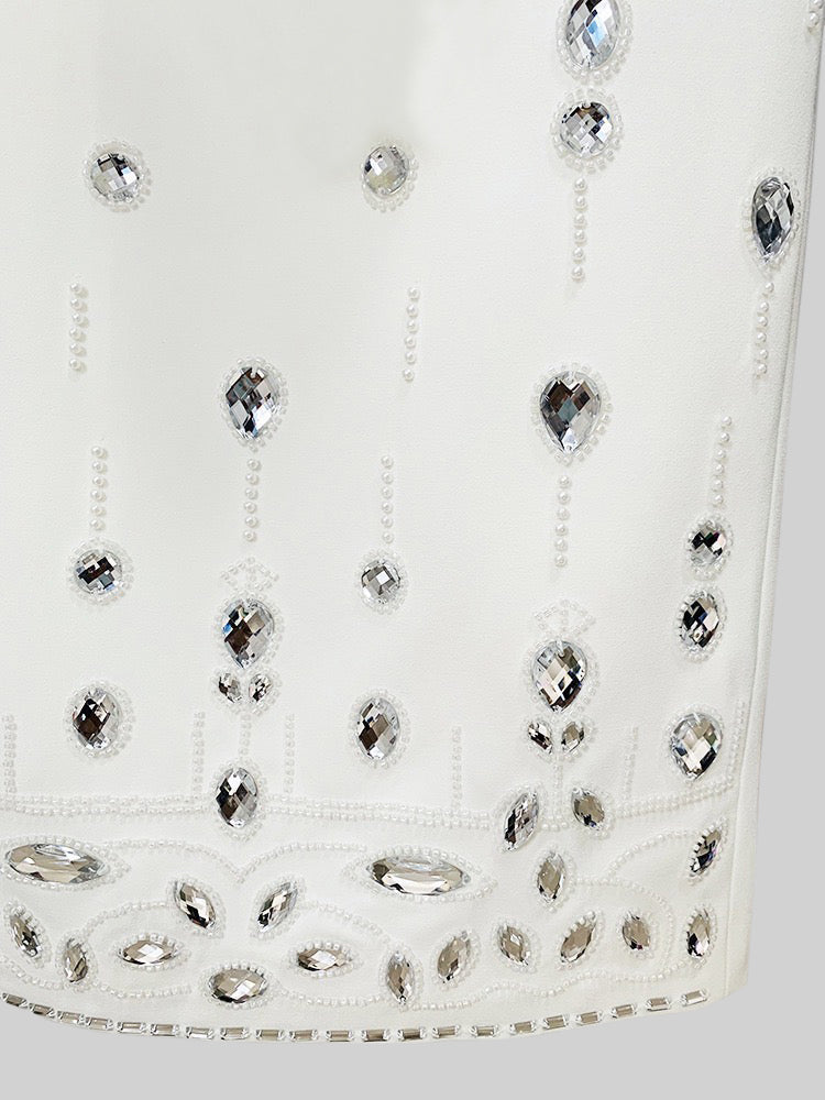 Conjunto Dos Piezas Falda Mini Diamantes Blanco Elegante