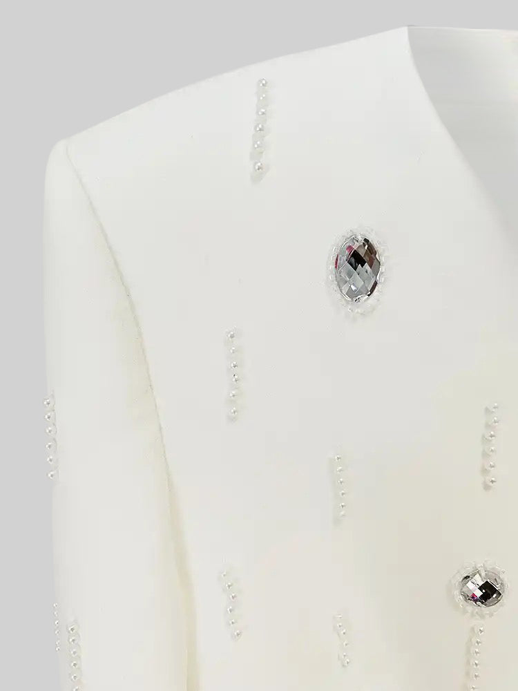 Conjunto Dos Piezas Falda Mini Diamantes Blanco Elegante