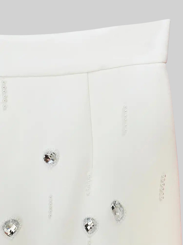 Conjunto Dos Piezas Falda Mini Diamantes Blanco Elegante