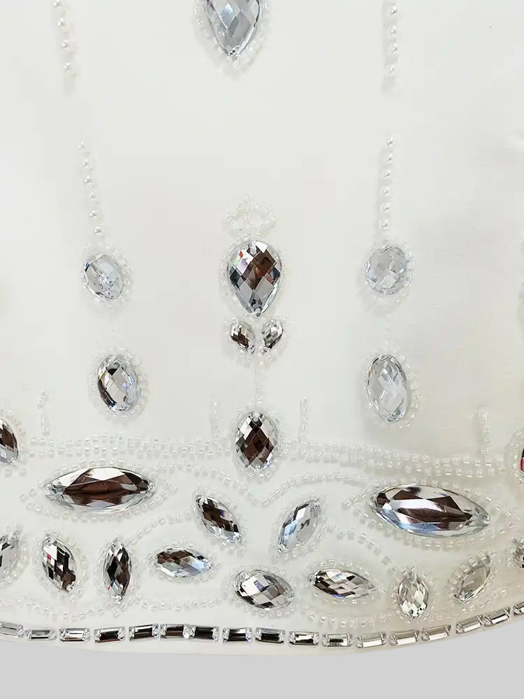 Conjunto Dos Piezas Falda Mini Diamantes Blanco Elegante