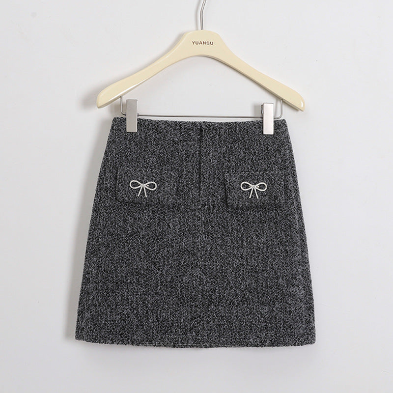 Falda Mini Brillante Con Bolsillos Tejido Tweed Texturizado