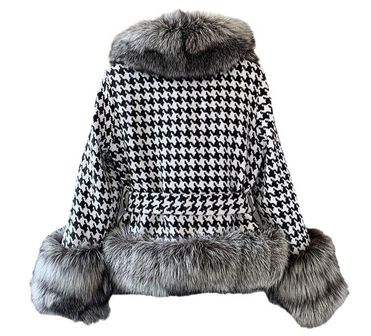 Chaqueta Salins Estampado Espiga Negro Blanco con Pelo