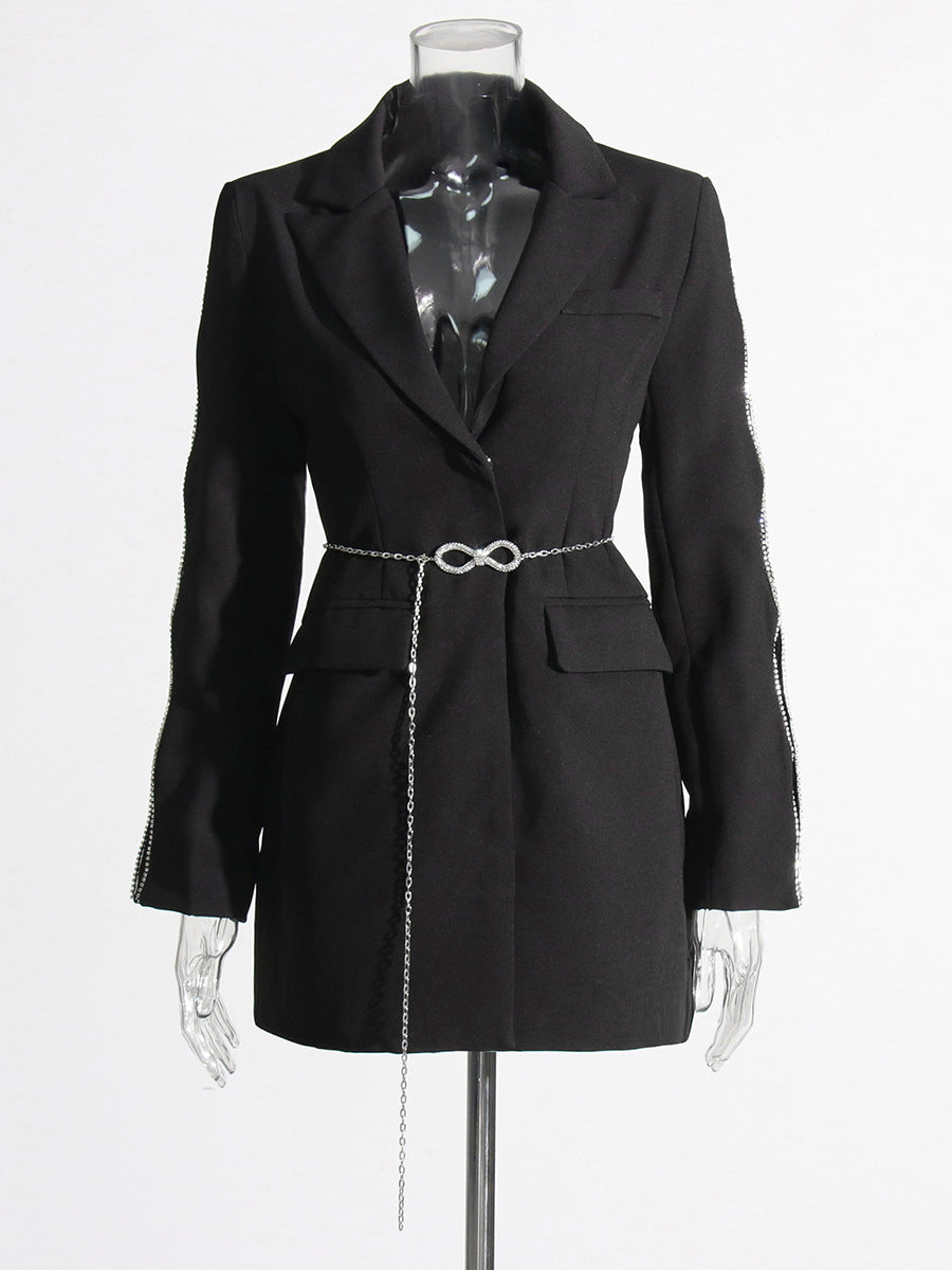 Blazer Largo Negro Elrant Cuello V Elegancia Atemporal