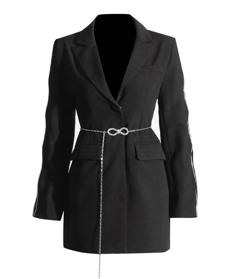 Blazer Largo Negro Elrant Cuello V Elegancia Atemporal